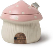 Ciotola di ceramica con coperchio e cucchiaio, casa dei funghi carina, contenitore per erbe in porcellana, 320 ml (rosa).