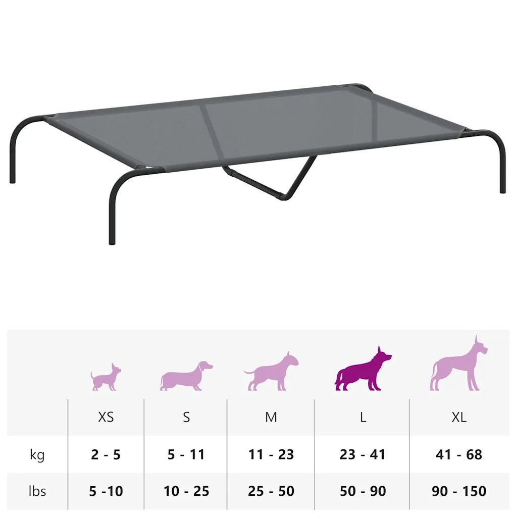 Cuccia per Cani Rialzata Grigia 130x80x20cm Textilene e Acciaio 42000844