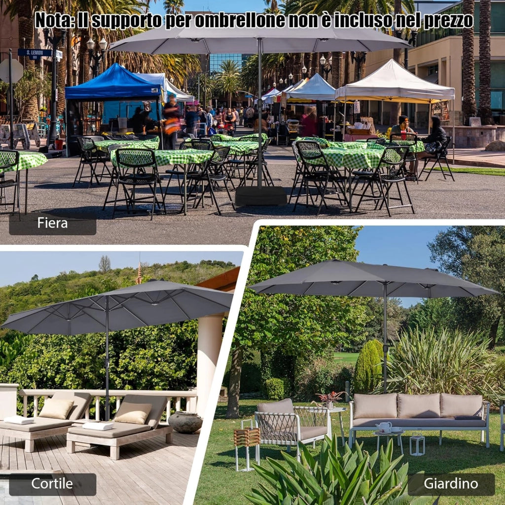 Ombrellone da Giardino Doppio 470 cm, Ombrello per Esterno con Manovella e 12 Stecche, Ombrello Rettangolare Pieghevole, per Giardino Piscina Terrazza, 470 x 280 x 245 cm (Grigio)