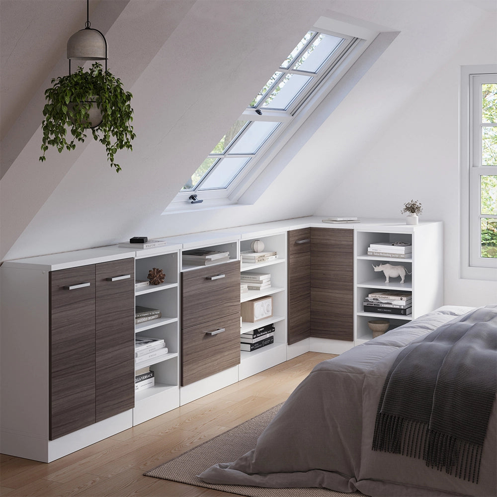 Mobile cucina angolare per sottotetto R-Line Grigio nobile/Bianco 75.6 cm con 1 porta, carcassa dell’armadio profondità 60 cm Vicco