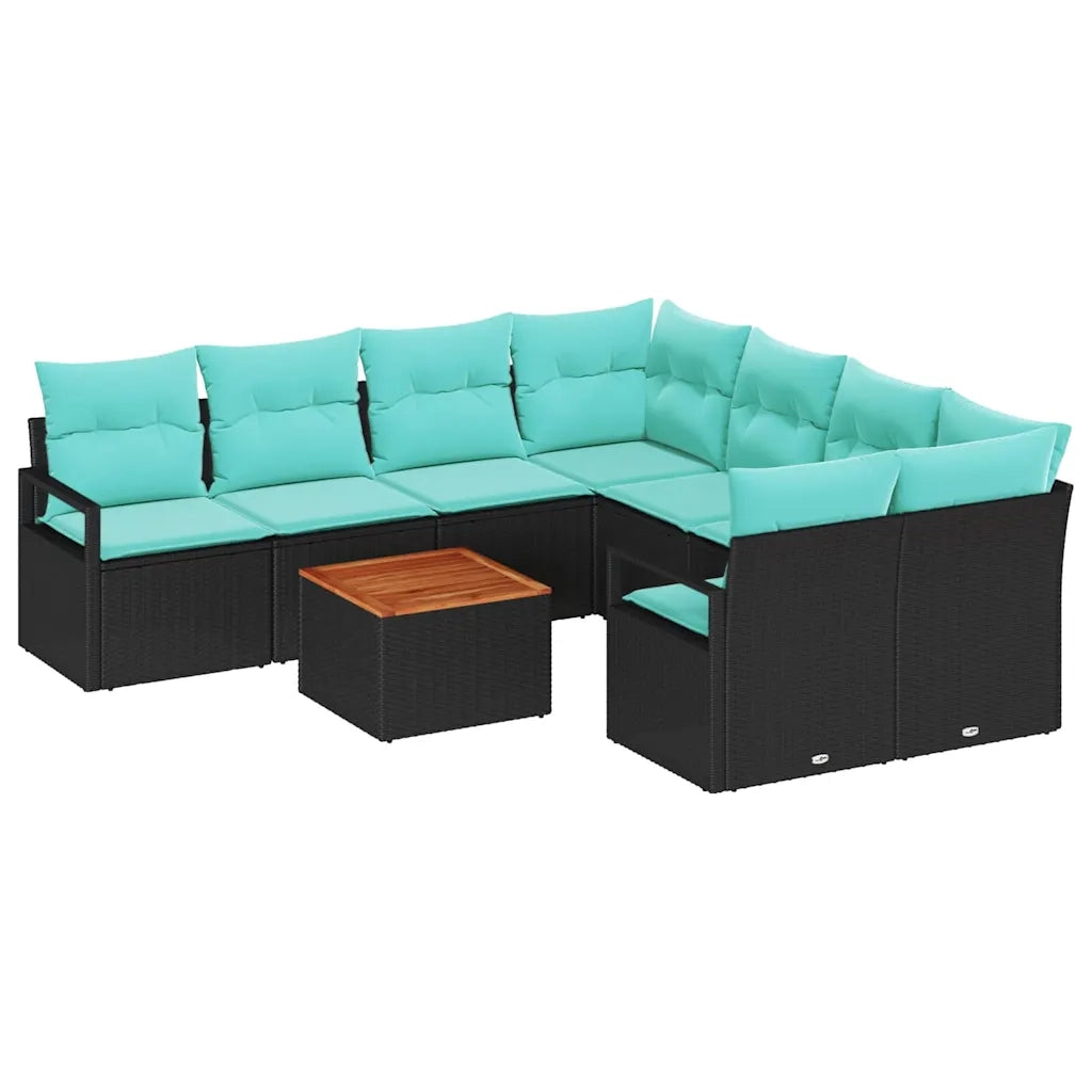 Set Divano da Giardino con cuscino 9 pcs Nero polyrattan