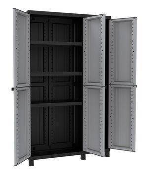 Armadio Portascope Modulare da Esterno 102x39x170 cm 3 Ante 3 Ripiani in Polipropilene Twist Grigio e Nero