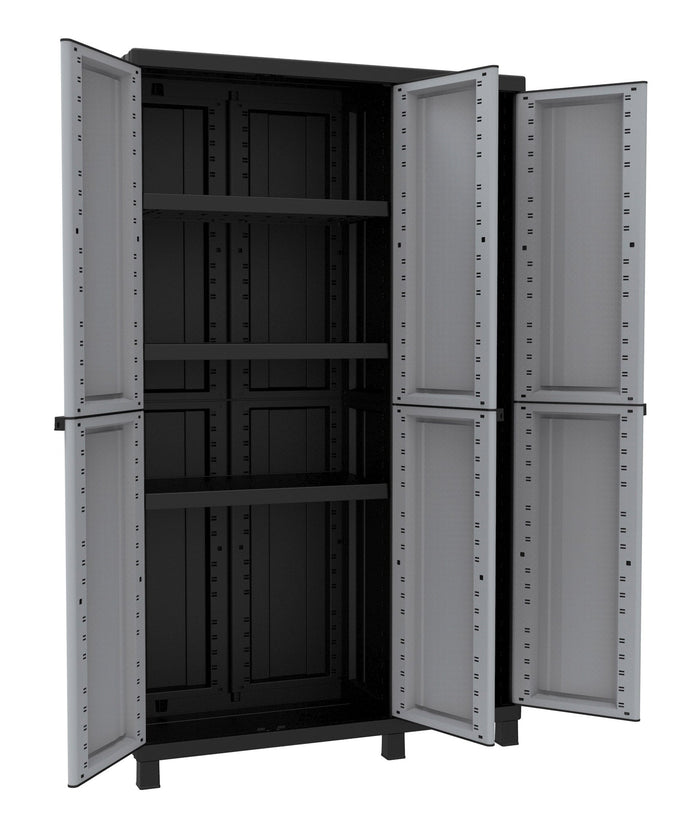 Armadio Portascope Modulare da Esterno 102x39x170 cm 3 Ante 3 Ripiani in Polipropilene Twist Grigio e Nero