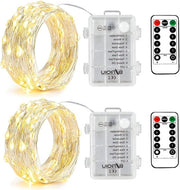Decorazione esterna per Natale con 50 LED, filo argentato, catena di luce micro, batteria, 8 programmi, luce calda bianca