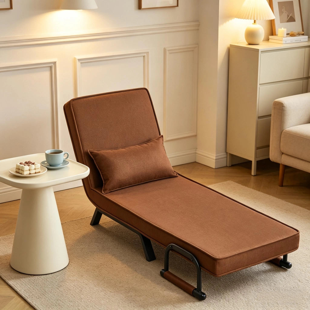Sedia letto 3 in 1 trasformabile 1 posto con schienale regolabile a 5 posizioni, senza materasso, marrone