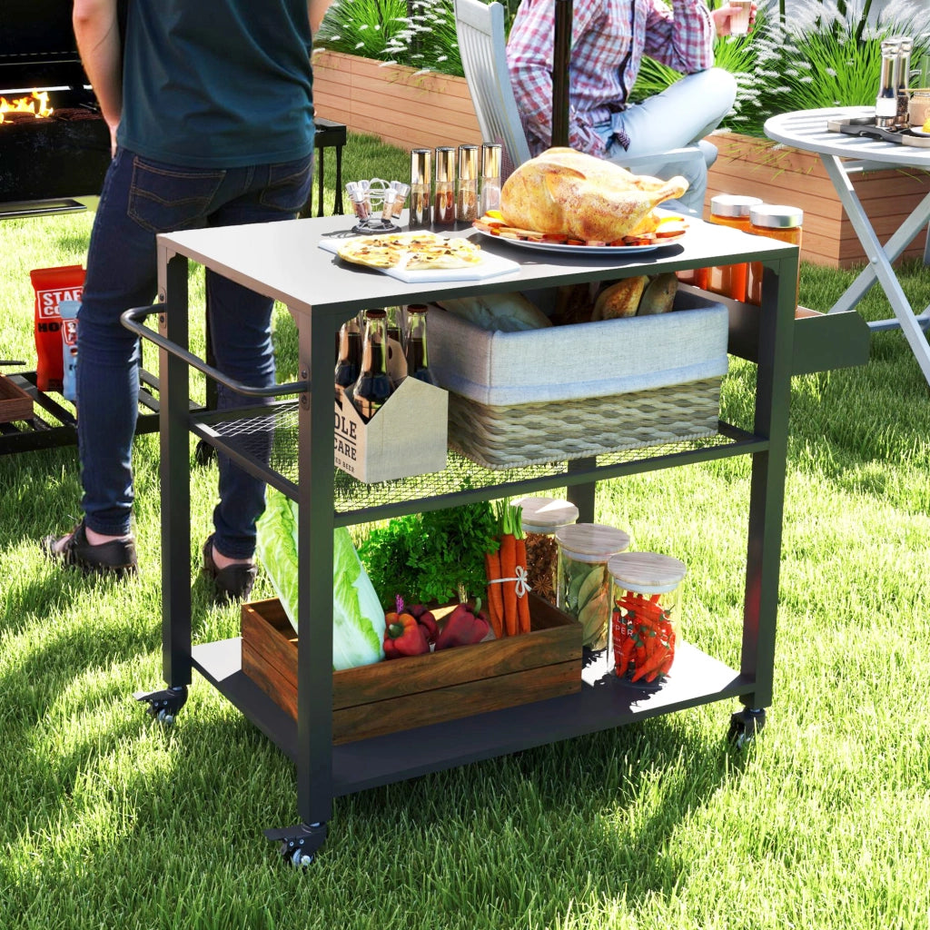 Carrello Cottura Barbecue con Griglia e Ripiano ¨C Zephmum ¨C Metallo, Nero, 4 Ruote