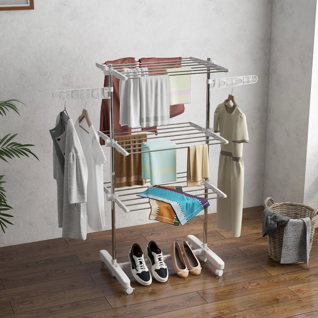 Stendibiancheria 3 Livelli Pieghevole ¨C Minimal ¨C Argento + Bianco