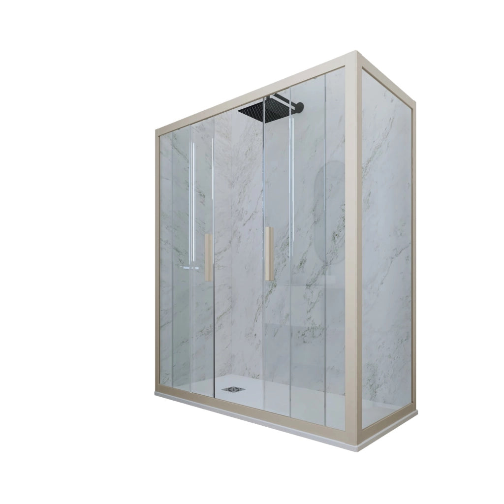 Box doccia 2 ante scorrevoli 75x120 CM H 200 Vetro Trasparente Profilo Champagne mod. Glam Duo