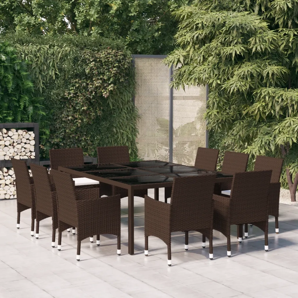 Set da Pranzo da Giardino in Polyrattan 11 pz Marrone cod mxl 37949