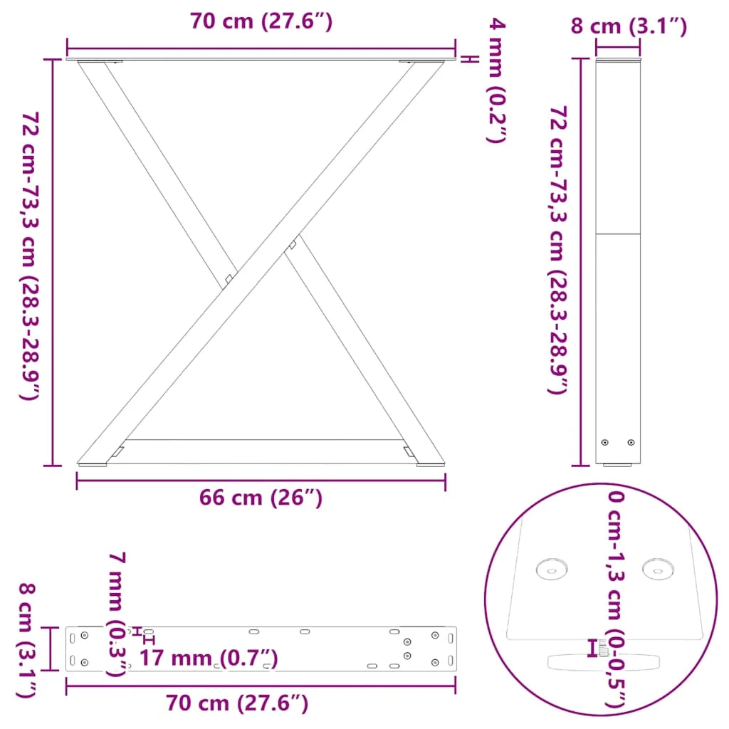Set di 2 gambe moderne regolabili per tavolo da pranzo 70 x 72-73 cm in acciaio bianco 02_0057011