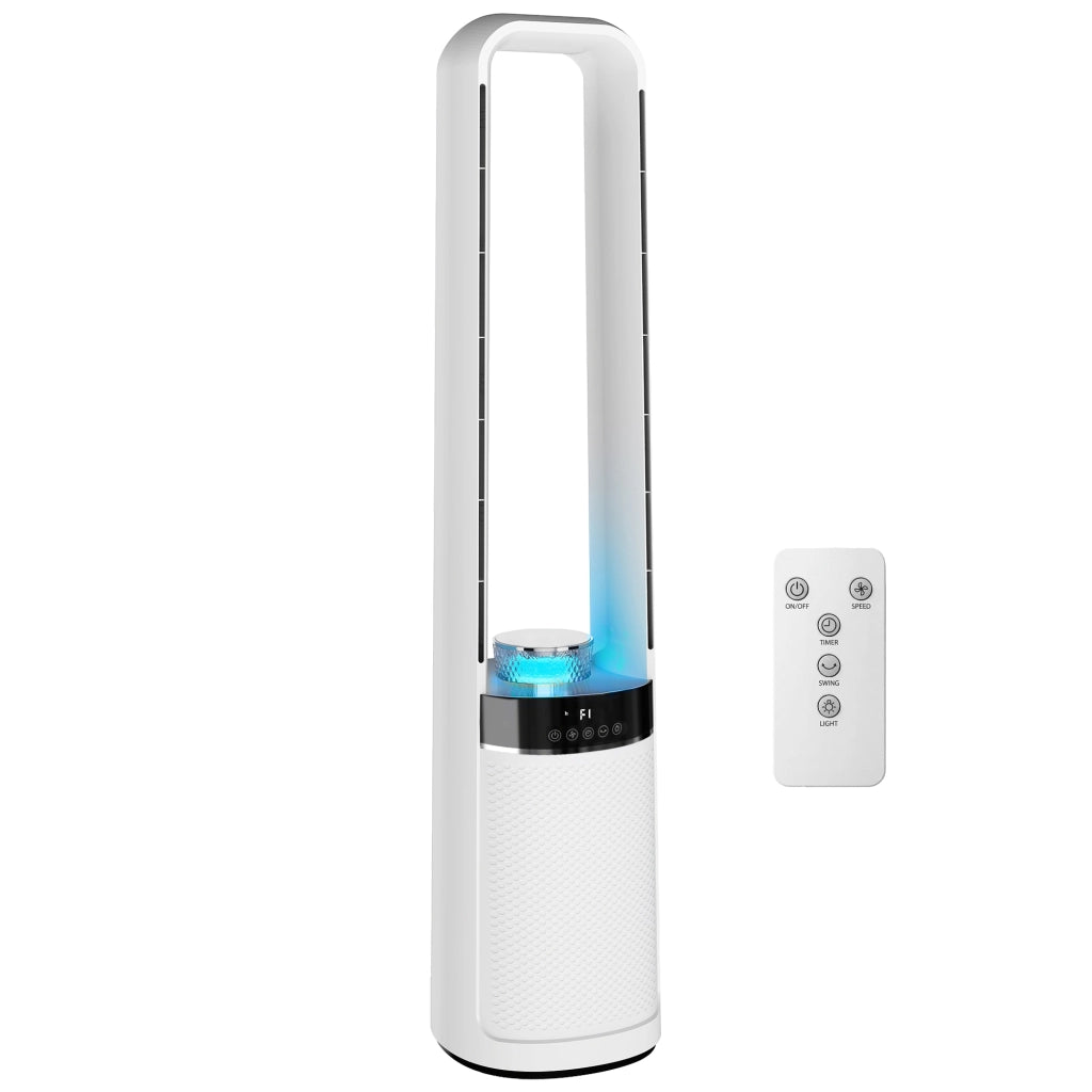 Ventilatore a Torre Senza Pale con Luci LED e Telecomando ¨C Zephmum ¨C Bianco