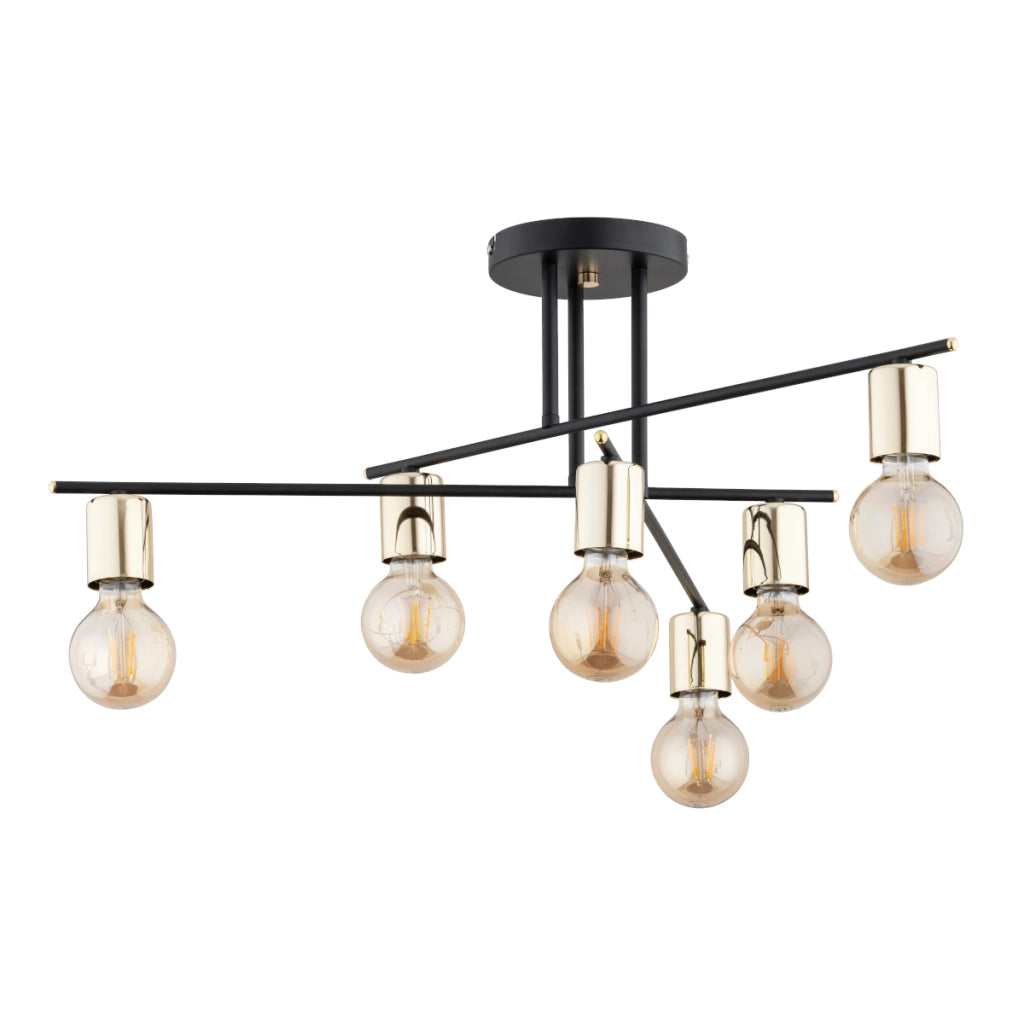 Plafoniera loft metallo nero oro PANAMA Alfa 6xE27 66cm