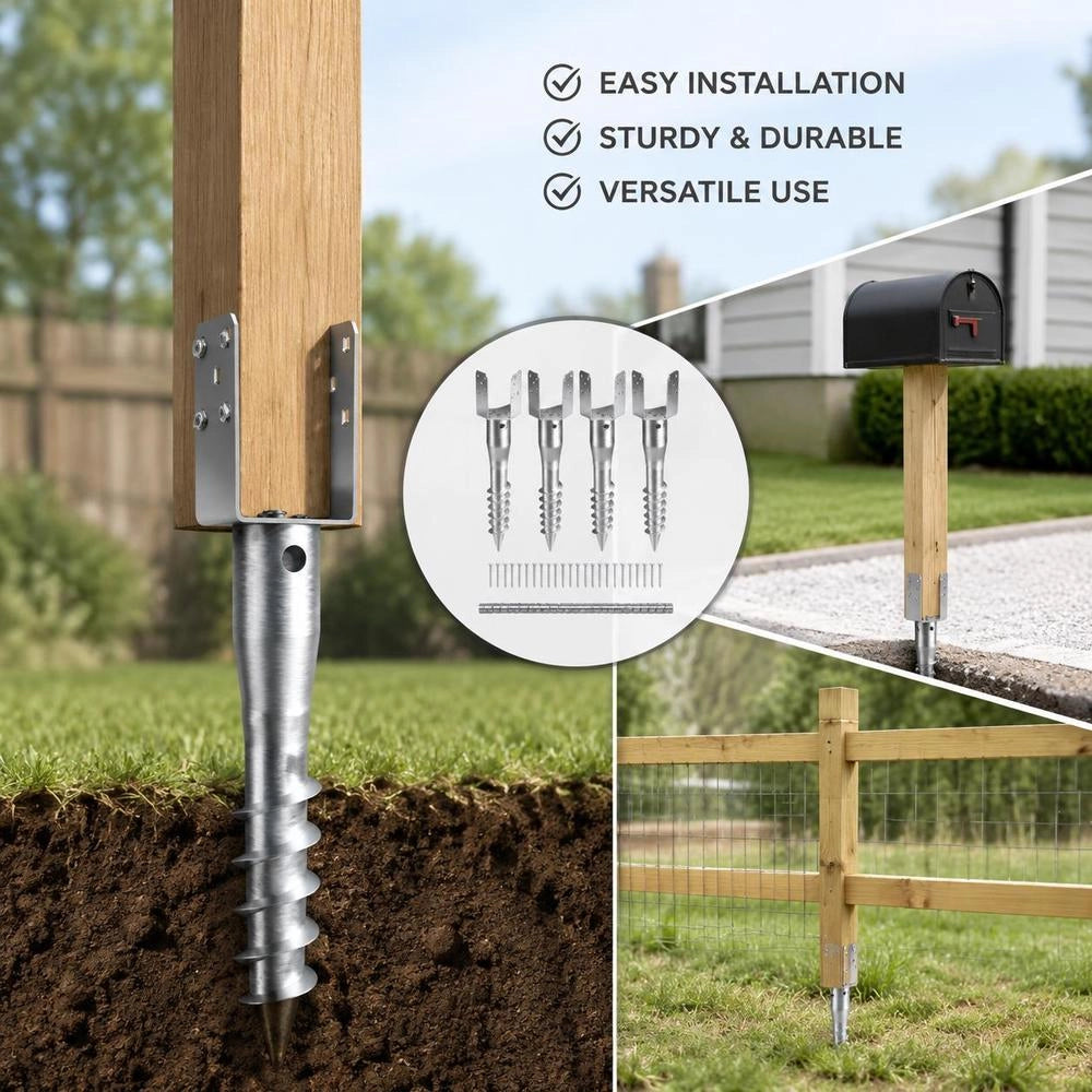U-shaped Post Anchors, 4-pack, 100 X 70 X 700 Mm, DIY Screw-in Post Anchors Including 6 Tie Rods And A Reinforcing Bar. Ideal For Mailbox Posts And Fence Posts.