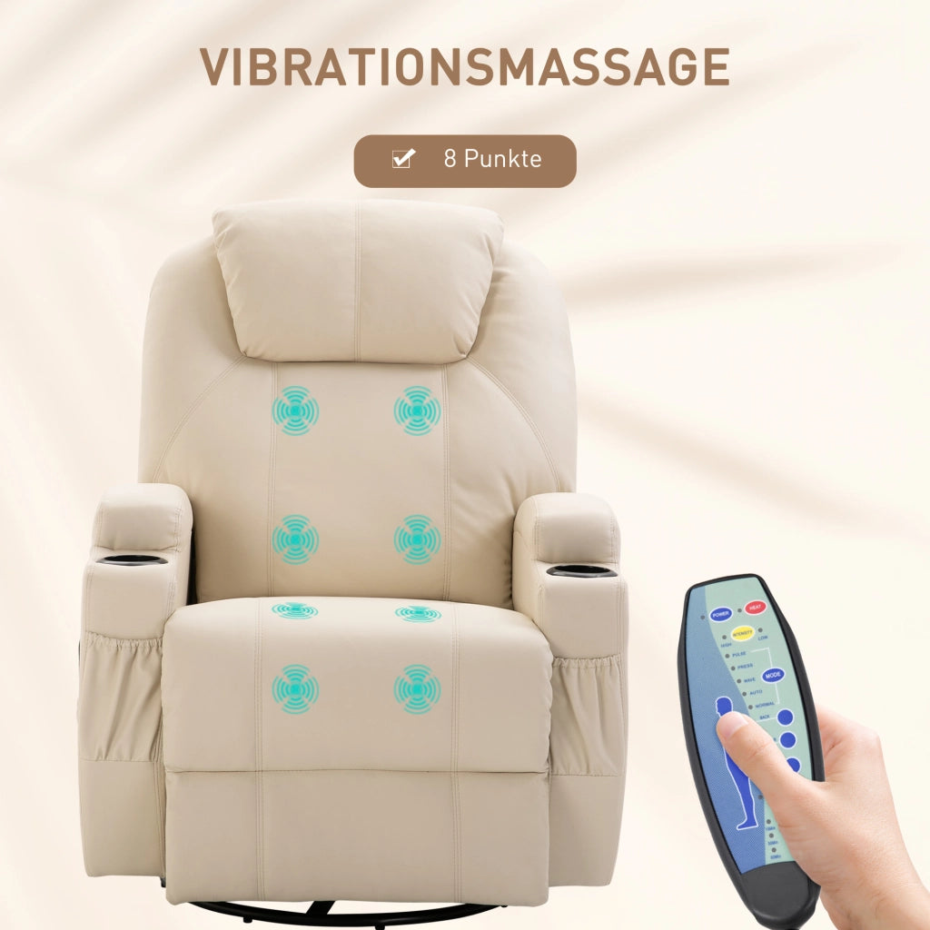 Poltrona Relax Reclinabile Massaggiante Elettrica con Poggiapiedi e Vibrazione ¨C Xylo ¨C Tessuto Crema