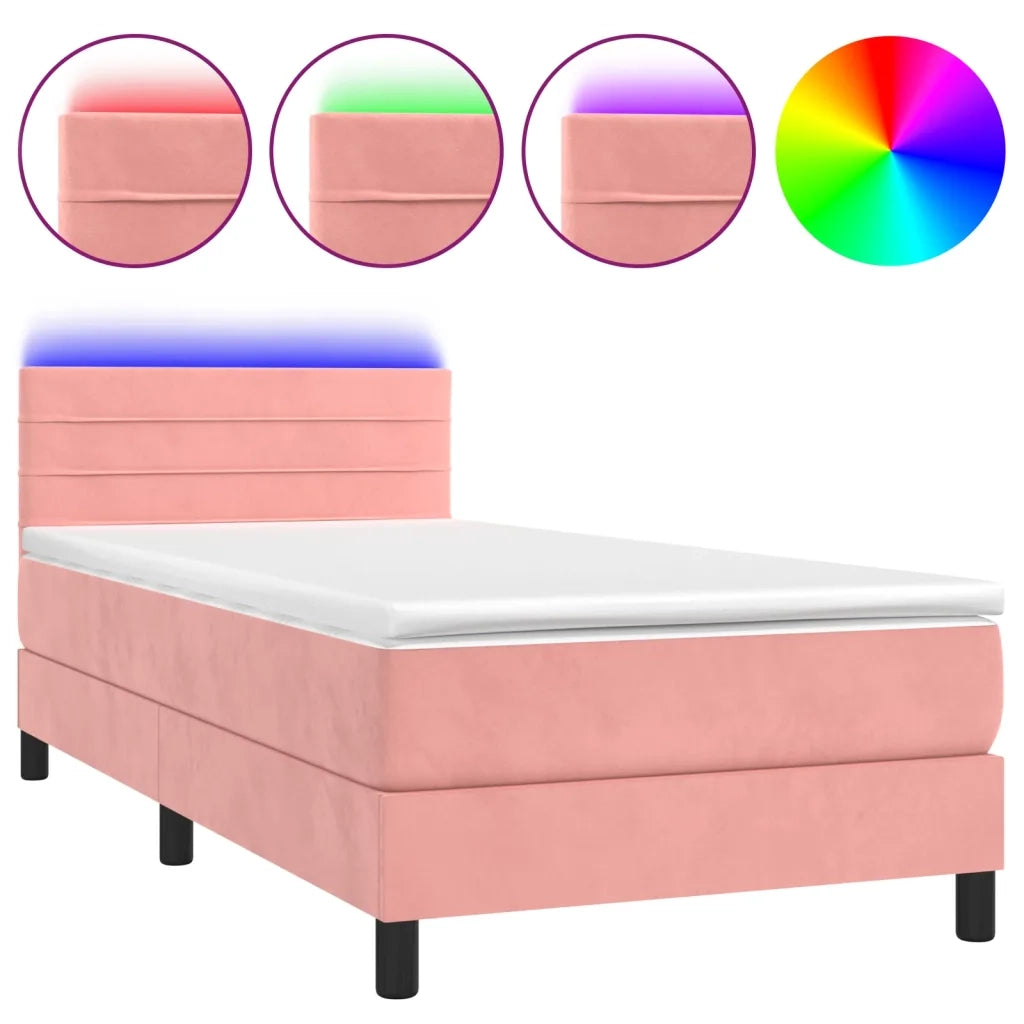 Letto singolo | Letto per adulti | Letto a Molle con Materasso e LED Rosa 80x200 cm in Velluto