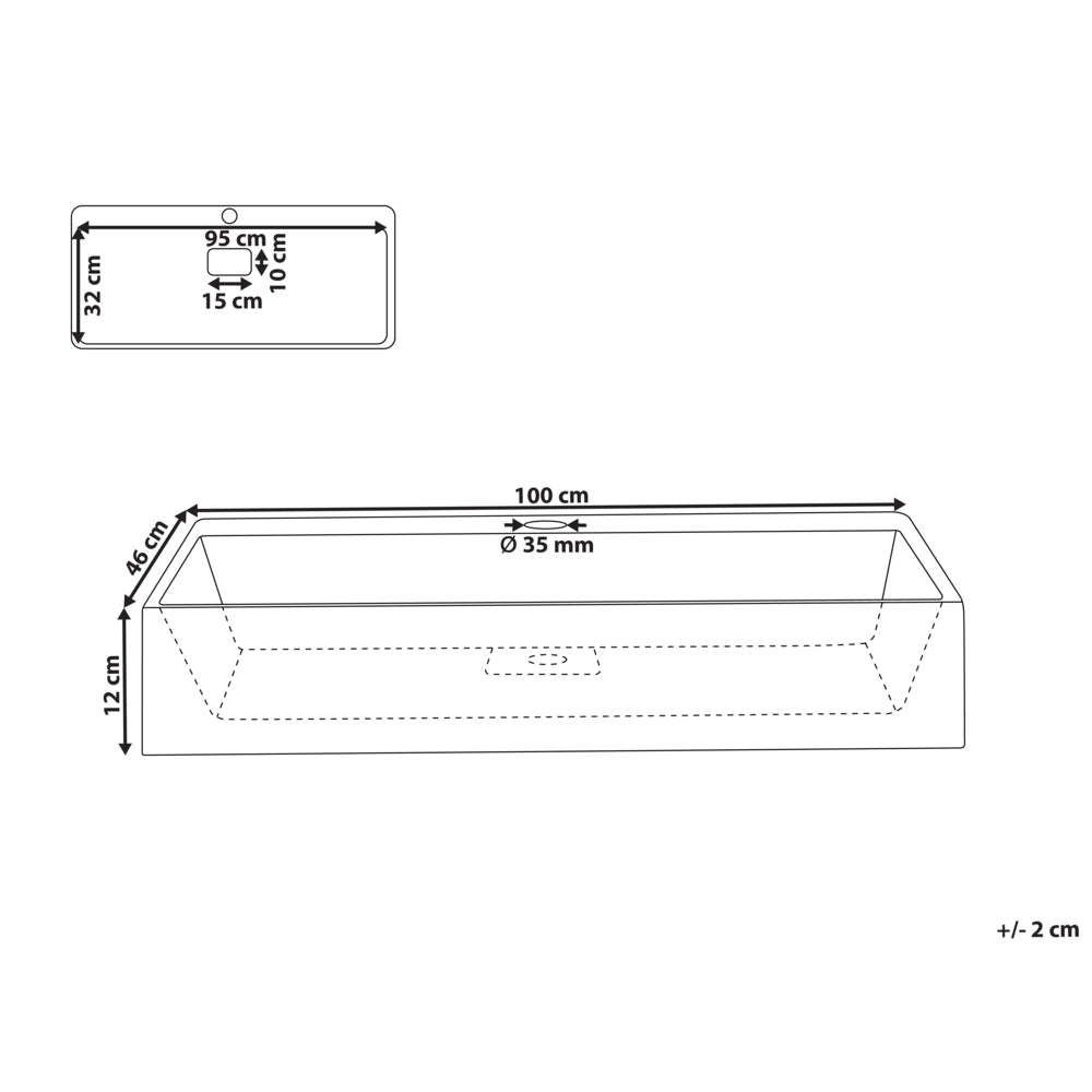 Lavabo bagno classico rettangolare in ceramica finitura lucida 100 x 46 cm Bianco Lavello da bagno rettangolare