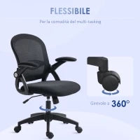 Sedia da Ufficio Ergonomica con Schienale a Rete e Altezza Regolabile, 65.5x61.5x88-97.5cm, Nero
