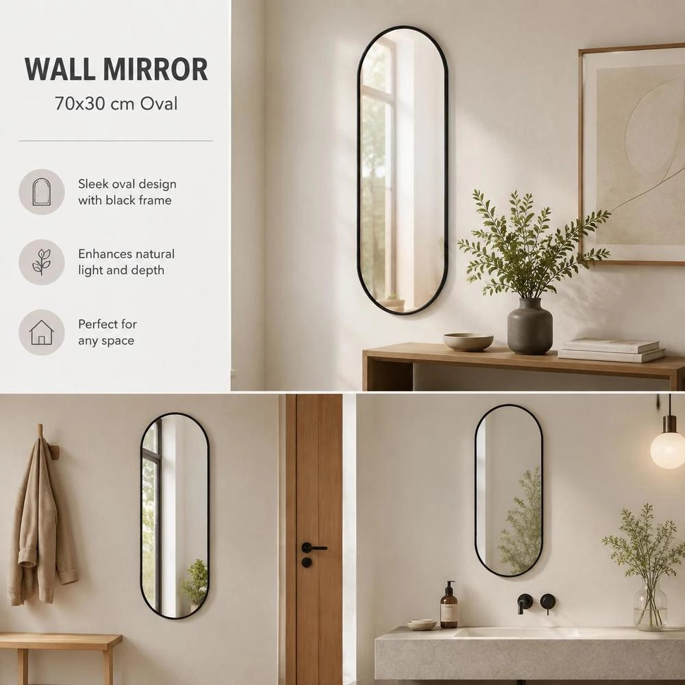 Wall Mirror Black 70x30 Cm Oval