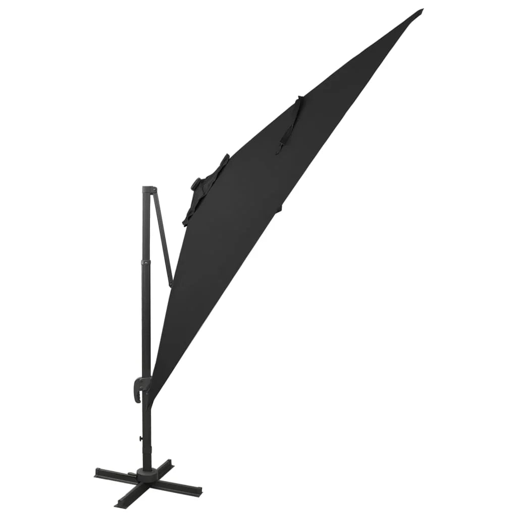 Ombrellone da giardino a sbalzo con palo e luci LED 300 cm nero 02_0008523