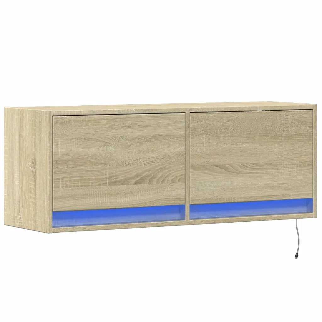 Mobile TV a Parete con Luci LED Rovere Sonoma 100x31x35 cm 852364