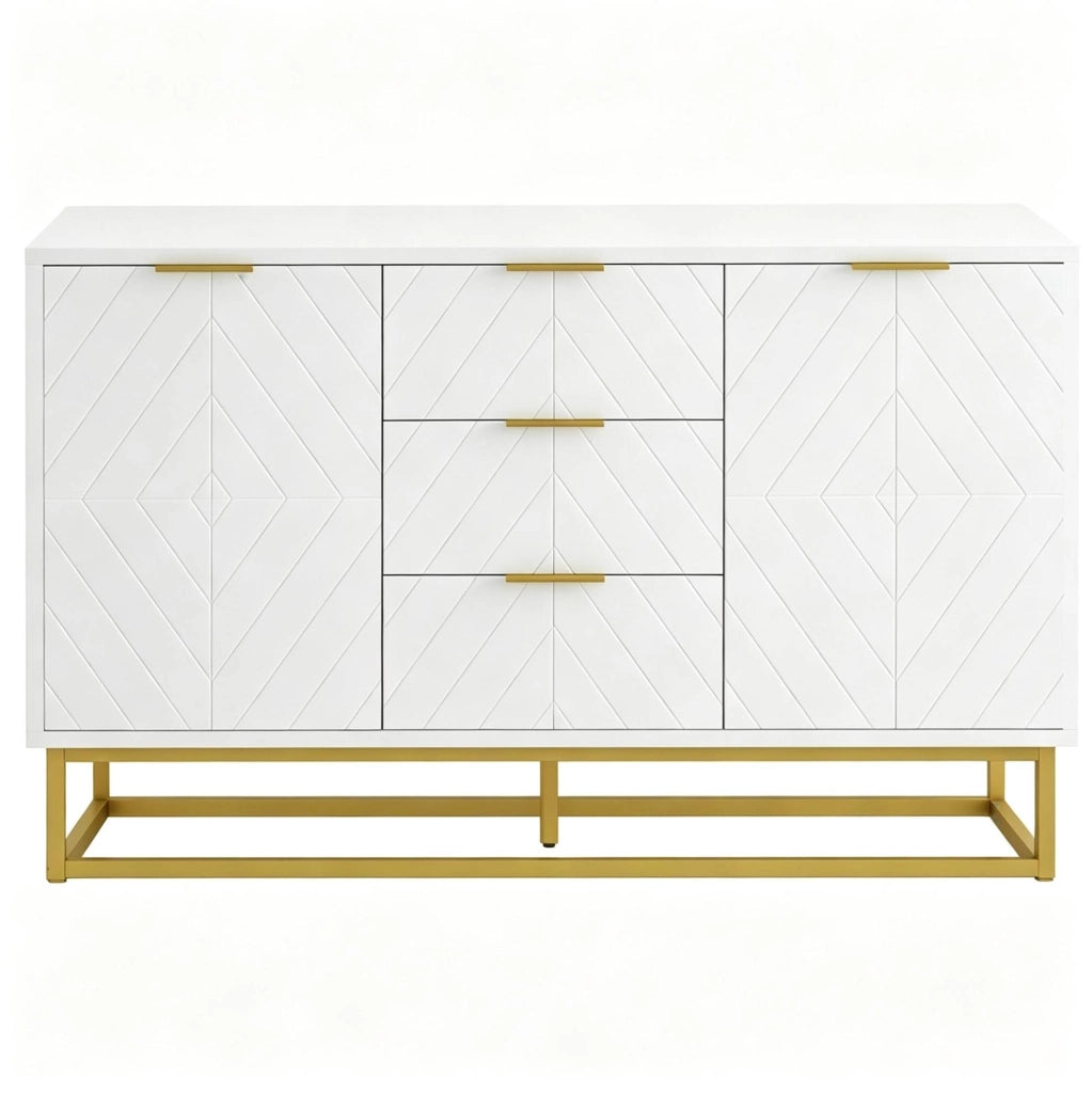 Credenza 120x40x76 cm in MDF e metallo bianco e oro, 2 ante 3 cassetti -