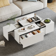 Tavolino da salotto moderno bianco e nero con 4 cassetti e piano lucido