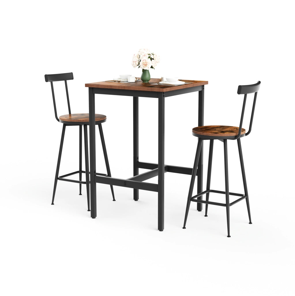 Set tavolo bar con 2 sgabelli industriale 60x60x92 cm