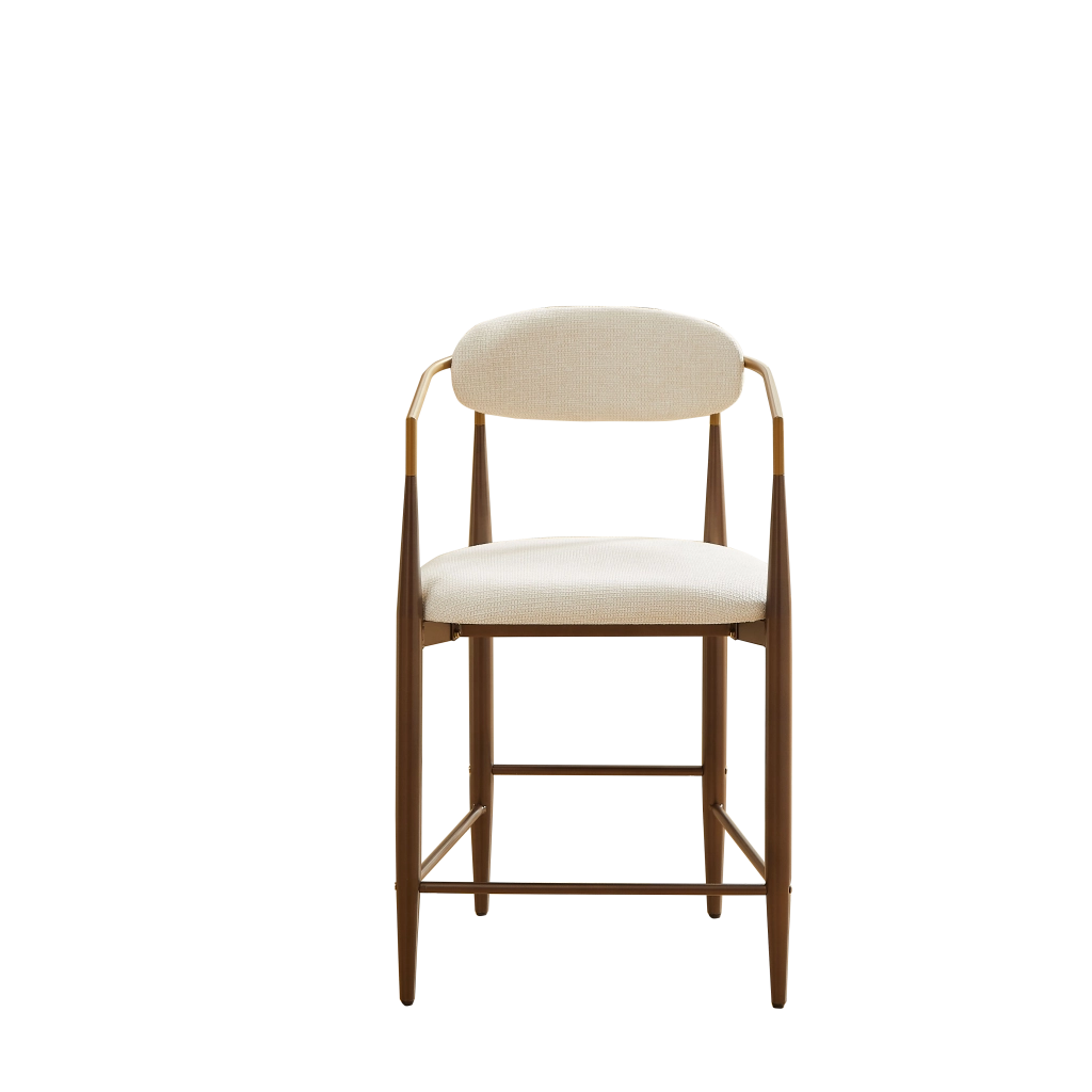 Set 2 Sgabelli da Bar con Braccioli Vintage ¨C Xylo ¨C Tessuto Crema, Struttura Marrone Scuro, Oro