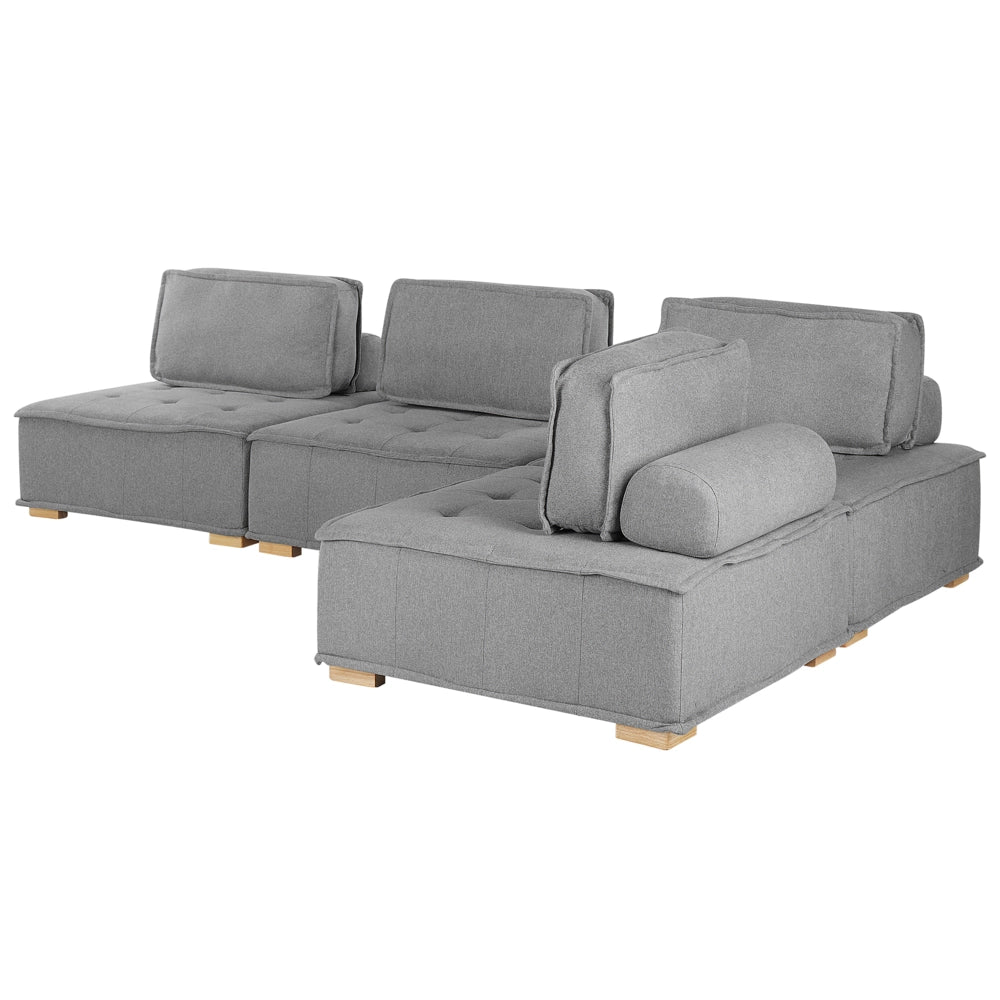 Divano Angolare Tessuto Poliestere Grigio 300 x 200 cm Imbottito 4 Posti Modulare A Forma Di L Scandinavo Moderno