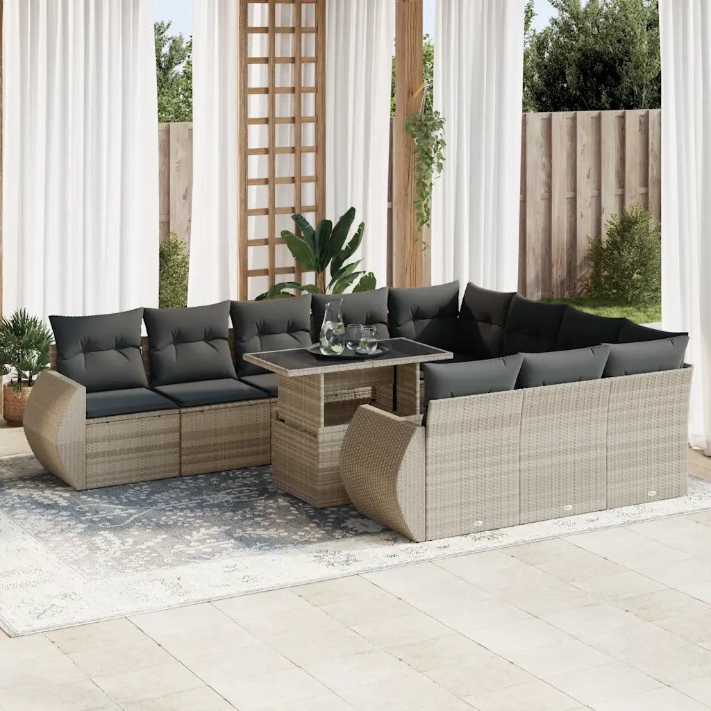 Set Divani da Giardino 11 pz con Cuscini in Polyrattan Grigio 3326713