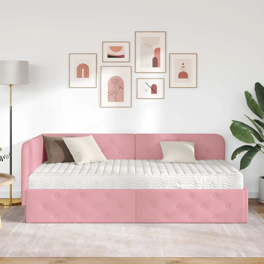 Cornice del letto ad angolo Rosa 90 x 190 cm Velluto 3394075