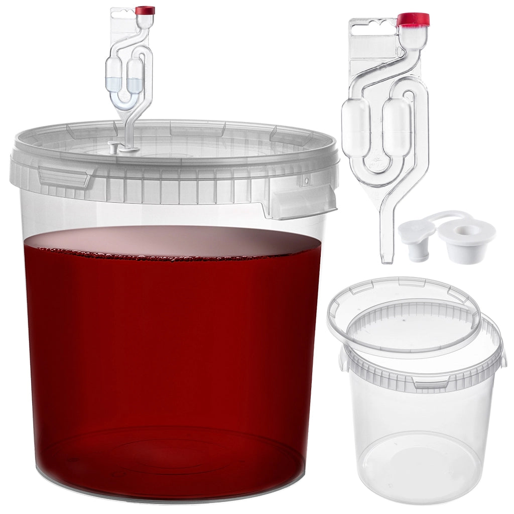 Contenitore di fermentazione KADAX da 33 litri per vino, liquori, birra e sidro, con tappo in sughero.