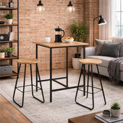 SET TAVOLO E 2 SGABELLI IN METALLO CON TOP E SEDUTE IN LEGNO NATURALE TAVOLO 60 X 60 X 100 CM, SGABELLI 30 X 64 CM