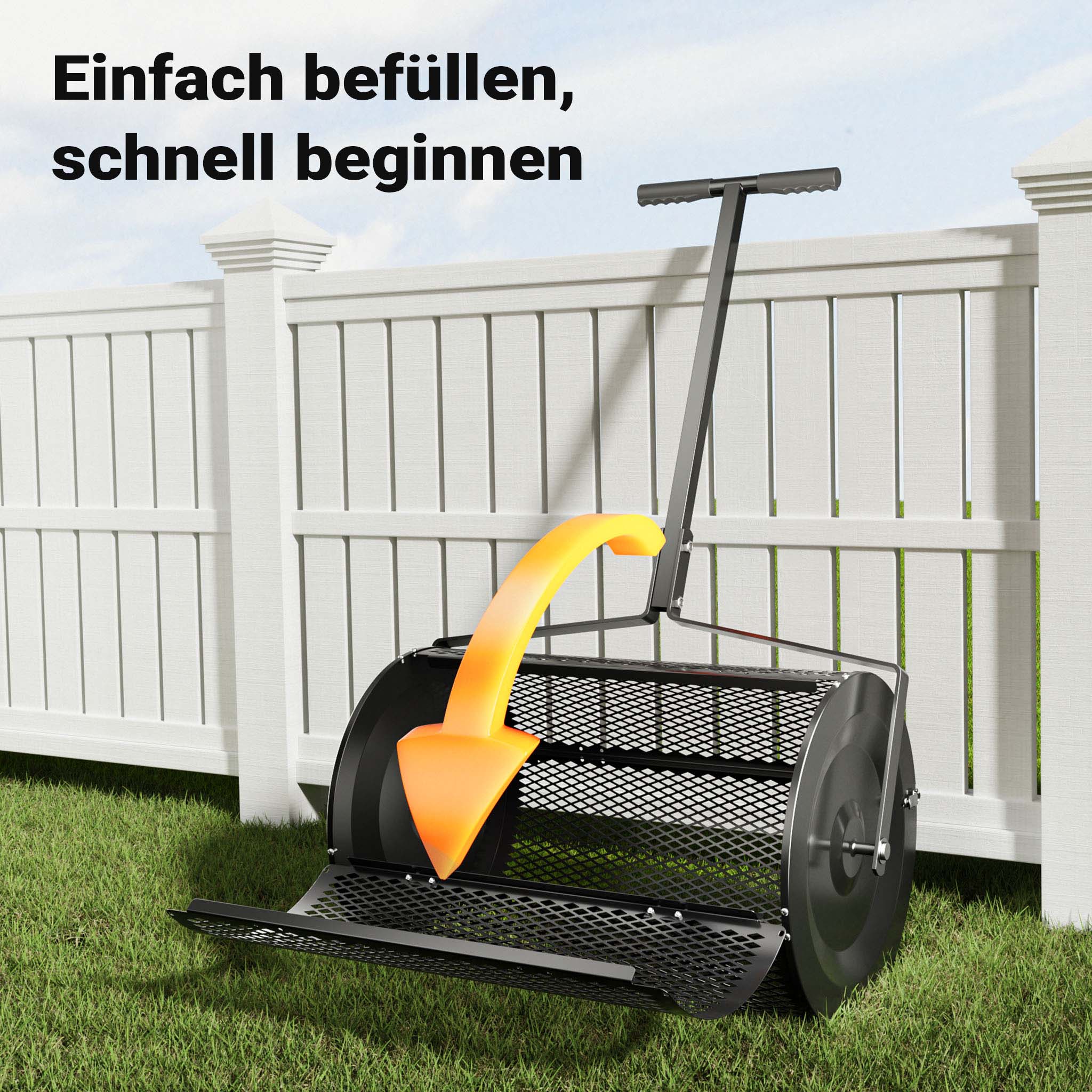 Rullo spargiterriccio e spandicompost 75 l, 110x64x40 cm, gabbia a rete