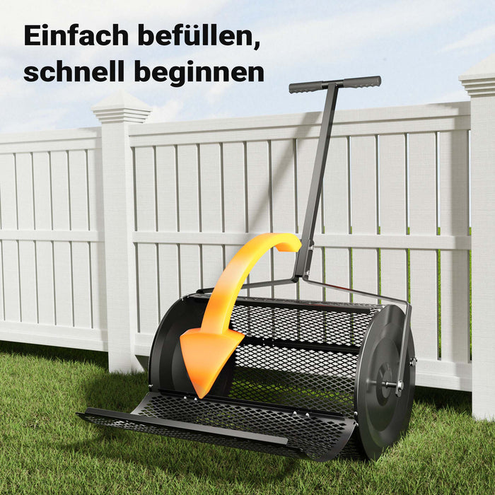 Rullo spargiterriccio e spandicompost 75 l, 110x64x40 cm, gabbia a rete