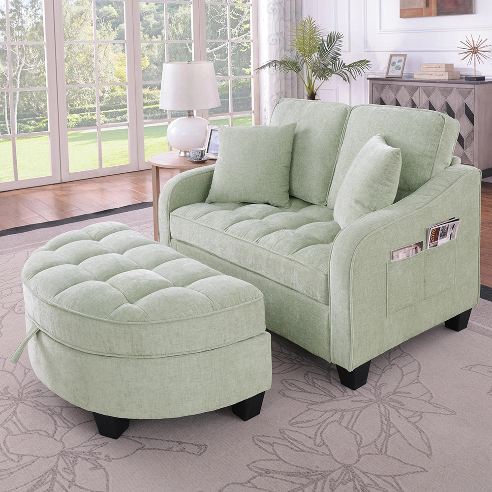 Divano multifunzione 2 in 1 - Xylo - Con pouf, legno eucalipto, ciano