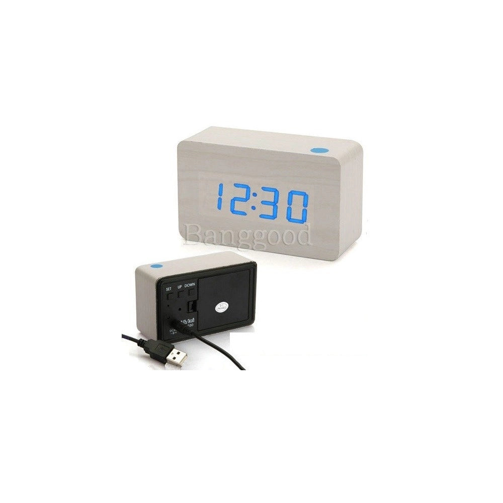 Trade Shop - Sveglia Orologio Wooden Light Led Digital Alarm Clock Calendario Termometro -