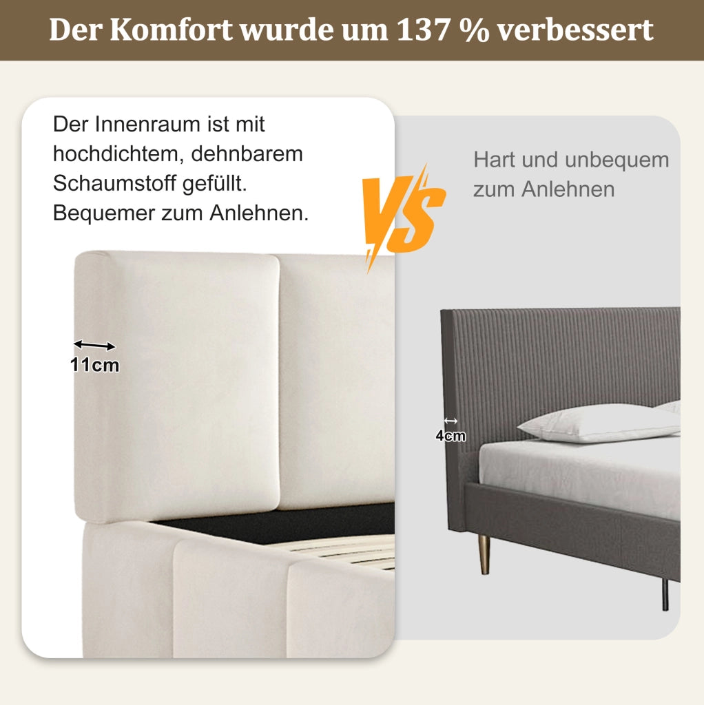 Letto matrimoniale beige in chenille 180x200 cm con rete