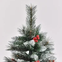 Albero di Natale Innevato con Bacche Rosse, Base Rimovibile e Pieghevole, 539 Rami, Φ70x180cm, Verde