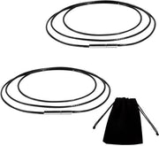 Cinturino in pelle di alta qualità, nero, con chiusura in acciaio inossidabile, 2 pezzi, per uomini e donne, con cordoncino di seta, taschino in velluto, 2 mm di larghezza