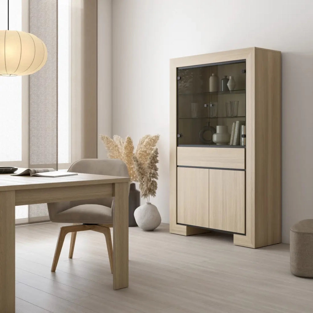Vetrina ampia collezione COPA – 4 porte e 1 cassetto – Rovere elegante – Senza illuminazione LED