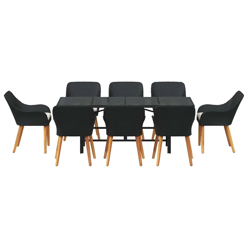 Set da Pranzo per Giardino con cuscino 9 pcs Nero polyrattan