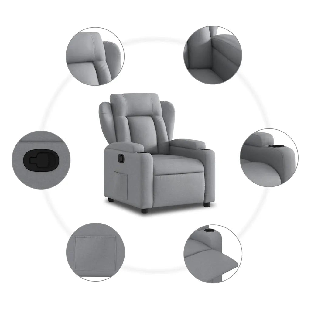 Poltrona | Sedia Relax Reclinabile in Tessuto Grigio Chiaro