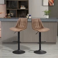 Set 2 Sgabelli da Bar con Schienale, Poggiapiedi e Altezza Regolabile Stile Industriale, Marrone