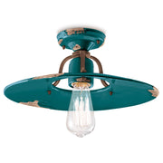 Plafoniera Vintage Country Ferro E Ceramica Verde 1 Luce E27