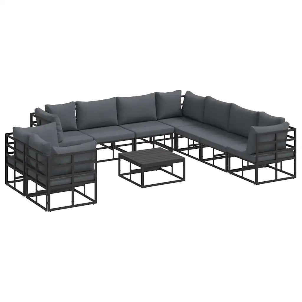 vidaXL Set Divano da Giardino con cuscino 10 pcs Nero Alluminio