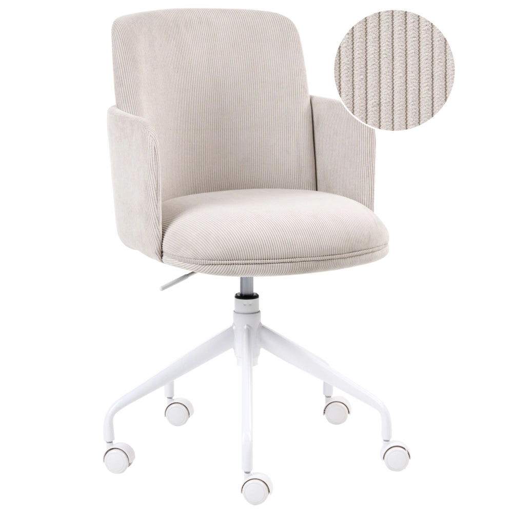 Sedia da ufficio in velluto a coste beige chiaro girevole con braccioli regolabile in altezza