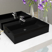 Lavandino con Foro Rubinetto in Ceramica-Lavabo-Lavello Nero 76x42,5x14,5 cm