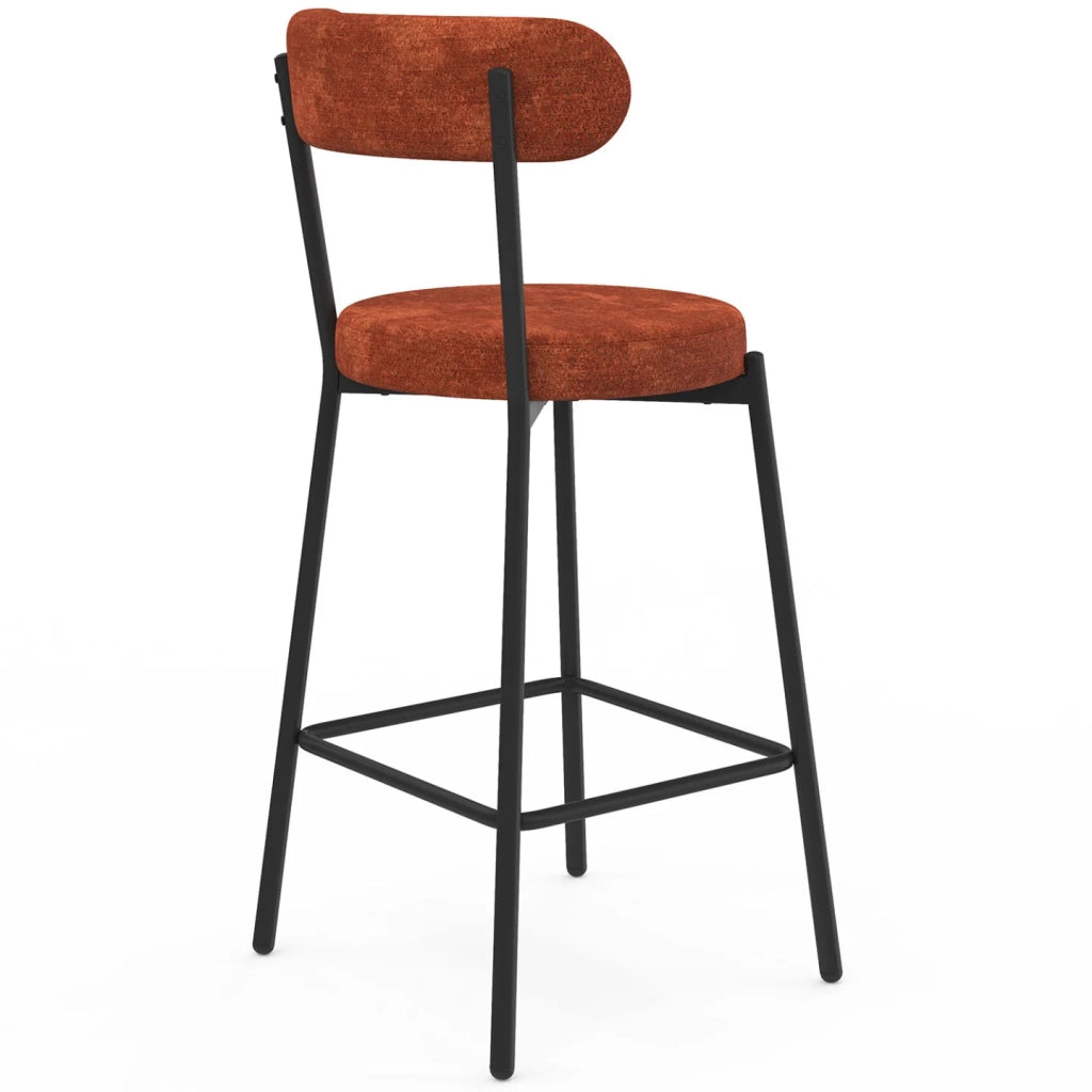 IDMarket - Set di 4 sgabelli da bar MIKI con schienale ricurvo in tessuto chenille color terracotta e gambe in metallo nero