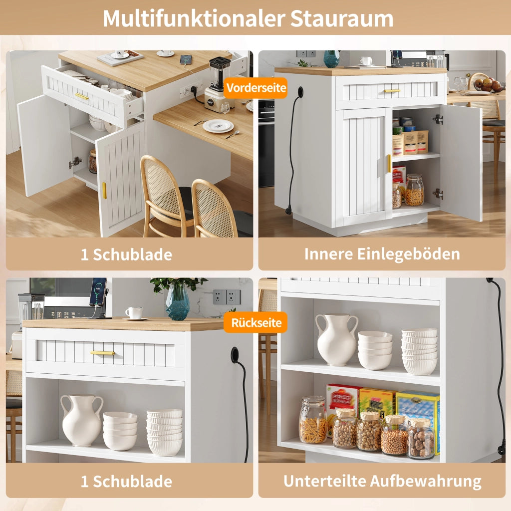 ISOLA DA CUCINA ESTENSIBILE 121,5-192 cm BIANCA MDF E METALLO